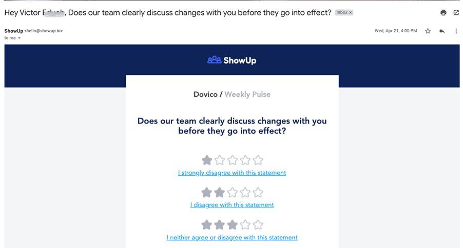 Showup - Team Pulse Email Question